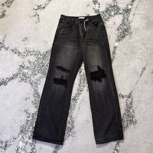 Nature‎ Denim Jeans Womens Size 9 Gray Distressed Knees Straight Leg 100% Cotton